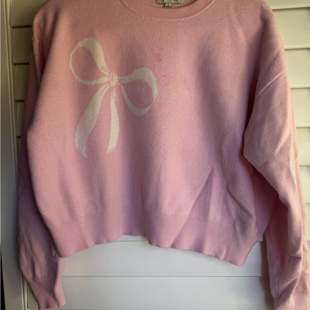 Elegant Pink Bow Crew Neck Sweater